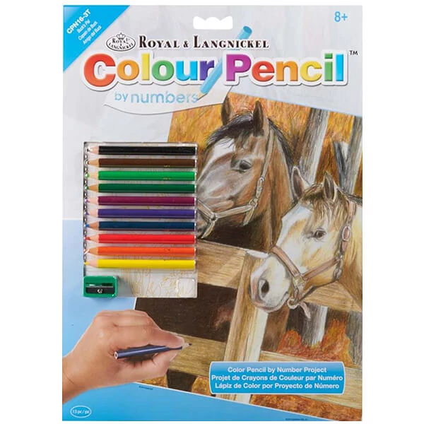 Set de colorat după numere, creioane colorate+ascuțitoare, 22x30 cm - Cai