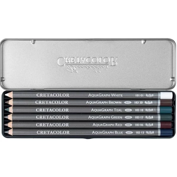 Cretacolor Aquagraph Colors Pocket Set Set creioane grafit solubile în apă, 6 buc., cutie metalică
