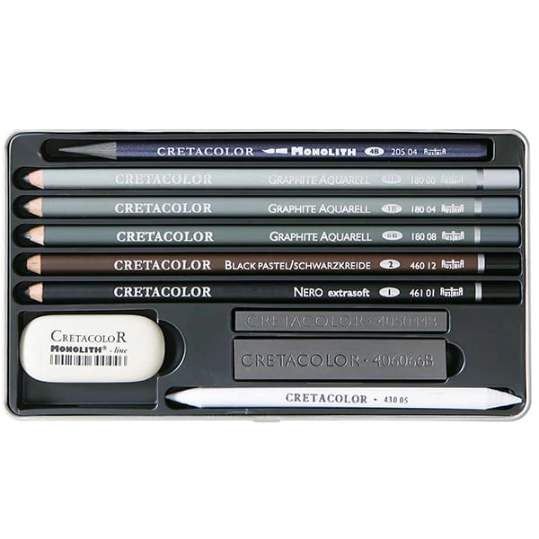 Set de desen Cretacolor Artino Grafit grafit, 10 piese, cutie metalică