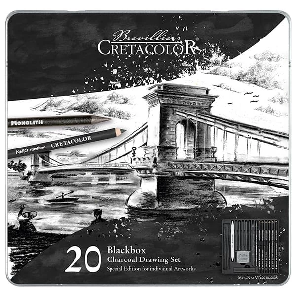 Set de desen cu cărbune Cretacolor Black Box - 20 buc, Pod cu lanțuri