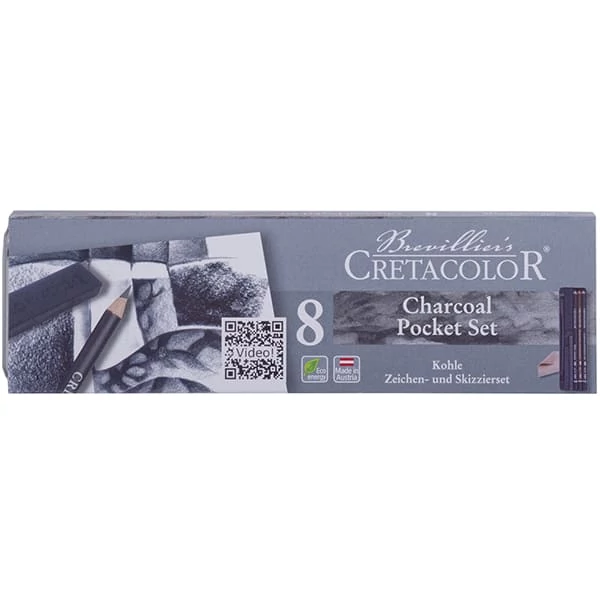 Cretacolor Charcoal Pocket Set  Set de desen din 8 piese, cutie metalica