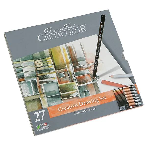 Set de desen și schiță Cretacolor Creativo, 27 buc, cutie metalică
