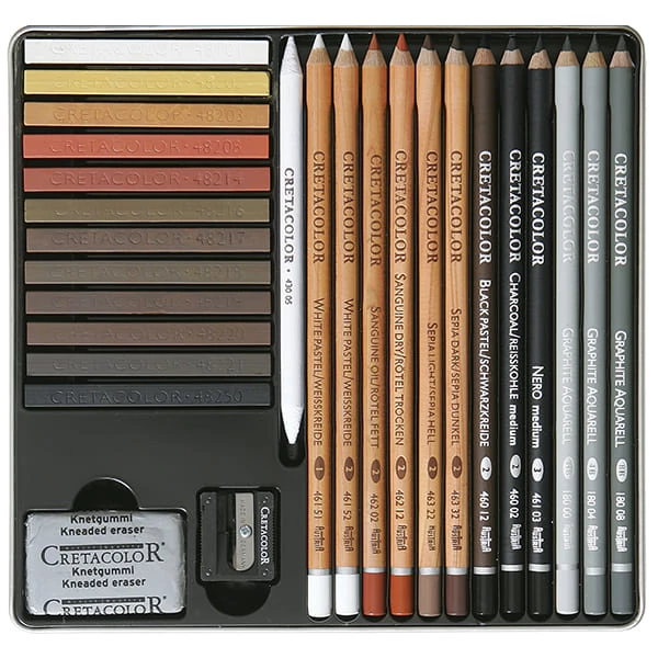 Set de desen și schiță Cretacolor Creativo, 27 buc, cutie metalică