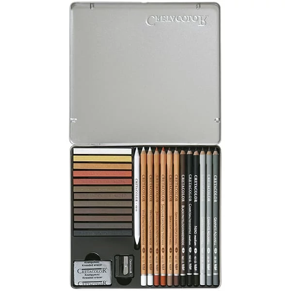 Set de desen și schiță Cretacolor Creativo, 27 buc, cutie metalică