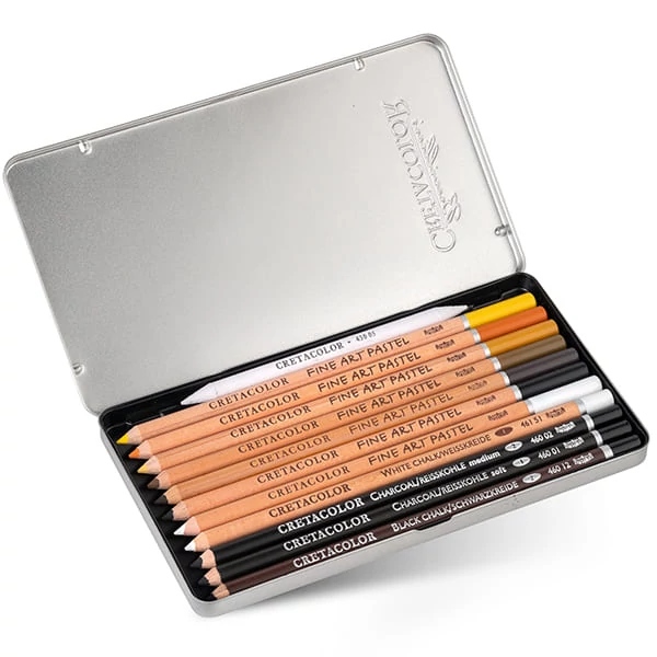 Cretacolor Eagle Set, set de desen, 12 buc, în cutie metalică