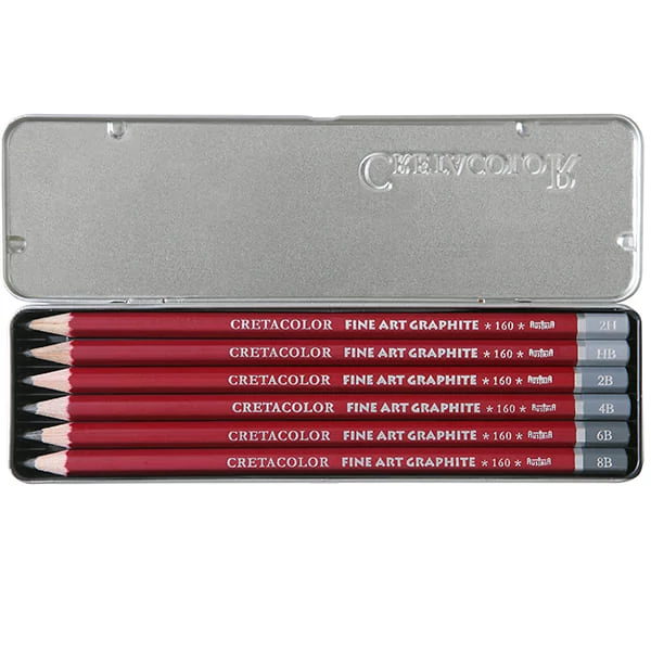 Set creioane grafit Cretacolor Fine Art Graphite - 6 buc, cutie metalica