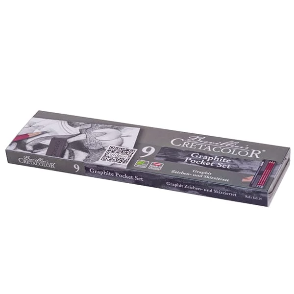 Set de buzunar Cretacolor Graphite Set de desen din grafit, 9 piese, cutie metalica