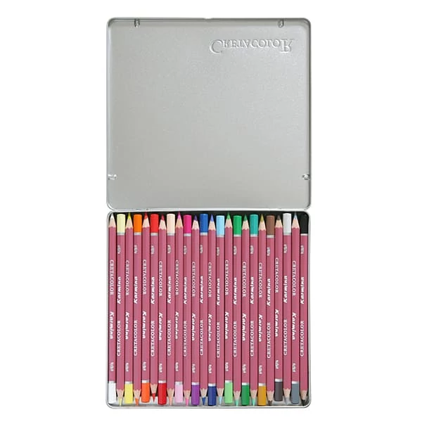 Set creioane colorate Cretacolor Karmina - 24 buc, cutie metalică