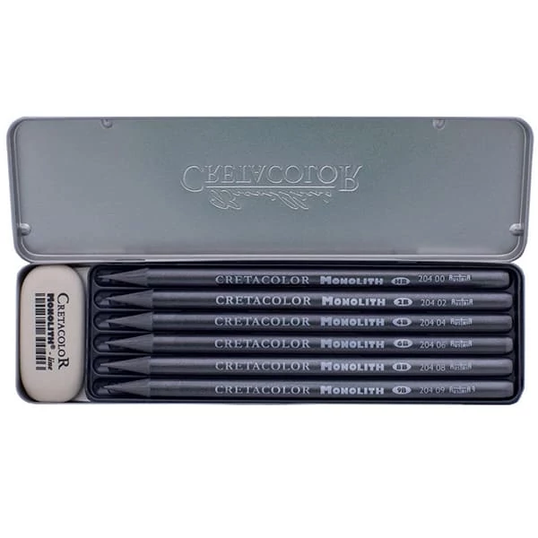 Set baton grafit Cretacolor Monolith Graphite Pocket Set, 7 piese, cutie metalică