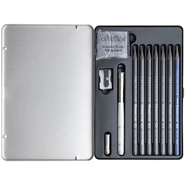 Cretacolor Monolith Graphite Set , set de desen grafit, 11 buc, în cutie metalică
