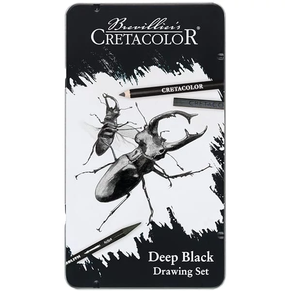 Cretacolor Nero Deep Black Drawing Set , 10 piese, cutie metalică