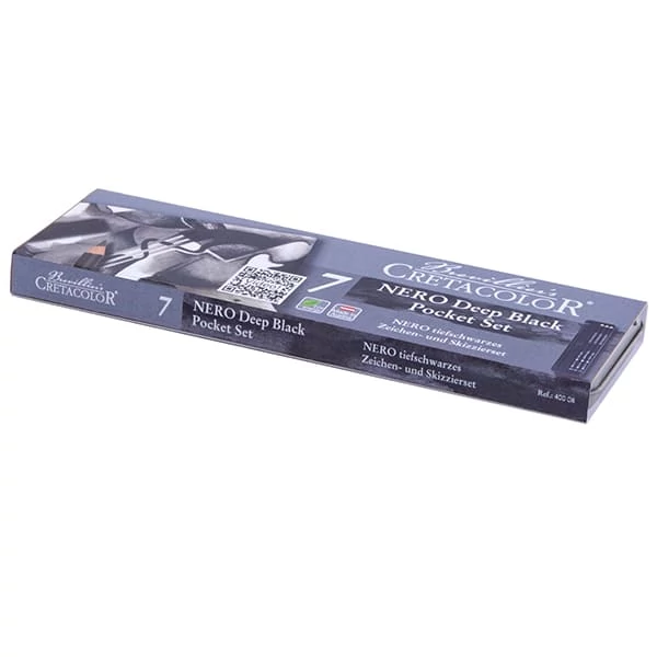 Set de desen Cretacolor Nero Deep Black Pocket Set, 7 piese, cutie metalica