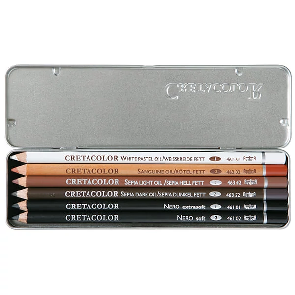Set creioane ulei Cretacolor, 6buc, cutie metalica