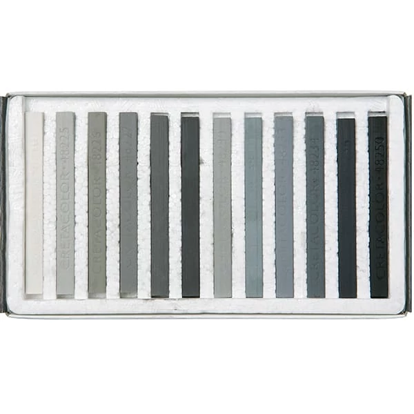 Set crete pastel Cretacolor - 12 buc, nuanțe de gri
