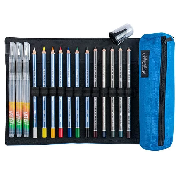 Cretacolor Pencil Wrap Set set de desen în suport de pânză rulabil - Aqua, 17 buc