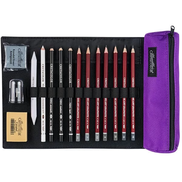 Cretacolor Pencil Wrap Set, set de desen în suport de pânză rulabil - Beginner, 16 buc 