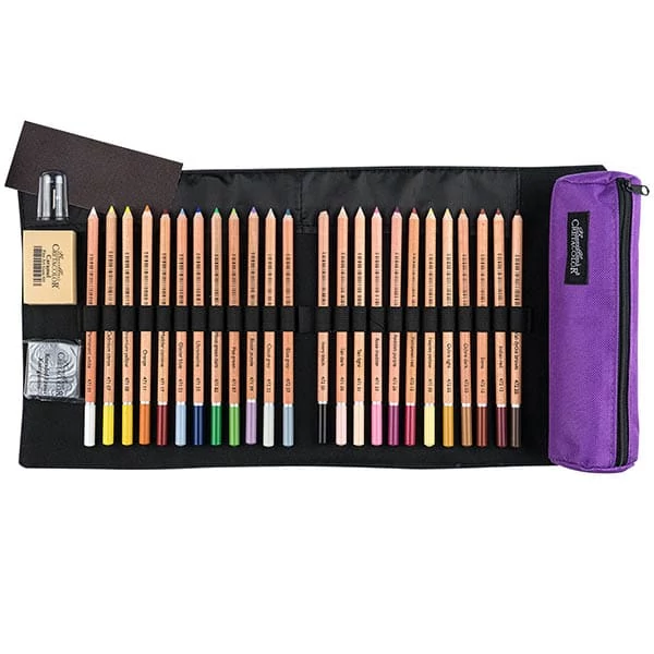 Cretacolor Pencil Wrap Set, set de desen în suport de pânză rulabil - Pastel Pencils, 29 buc