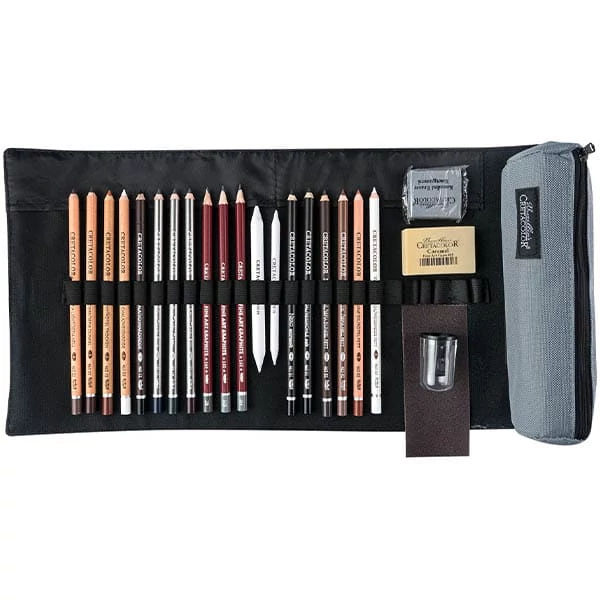 Cretacolor Pencil Wrap Set, set de desen în suport de pânză rulabil - Professional, 24 buc