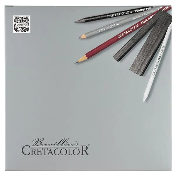 Set de desen grafit Cretacolor Silver Box, 17 buc, cutie din lemn