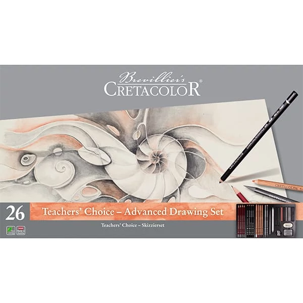 Set avansat de desen și schițe Cretacolor Teachers' Choice, 26 buc., cutie metalică