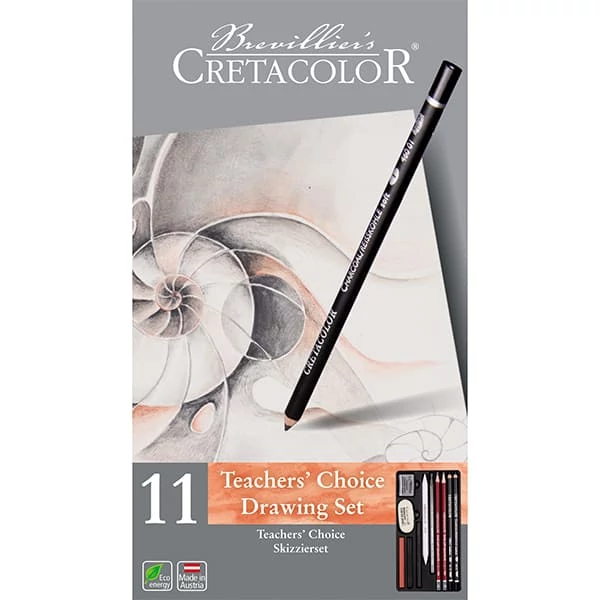 Set de desen și schițe pentru începători Cretacolor Teachers' Choice, 11 piese, cutie metalică
