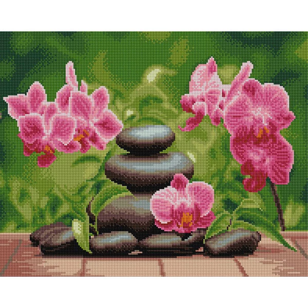 Pictură cu diamante , pe pânză întinsă , 40x50 cm - Orhidee violet