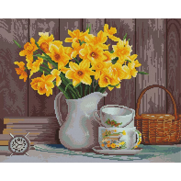 Pictură cu diamante , pe pânză întinsă , 40x50 cm - Natura statica narcisa