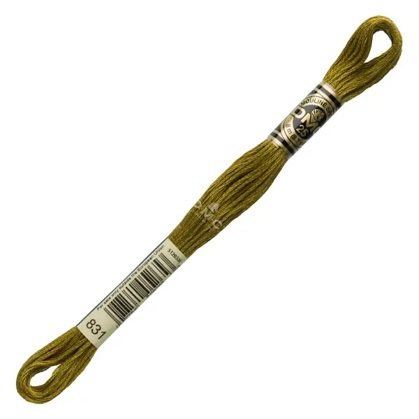 Ață pentru broderie DMC Mouliné (împărțit, 6 fire), 8 m - 299-831, Golden Olive - MED