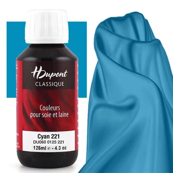H Dupont Classique vopsea de mătase, fixare cu abur  125 ml - 221 albastru cyan, cyan