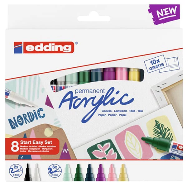 edding marker acrilic  în set - 8 buc, Nordic  set starter