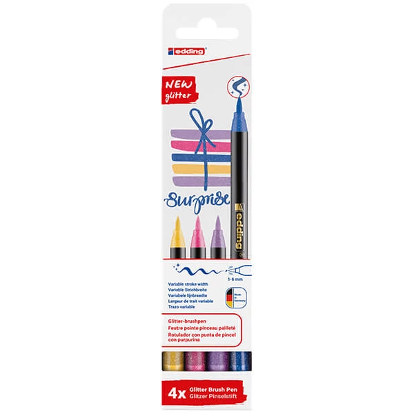 edding 1340 marker tip pensulă în set, S (1-6 mm) - 4 buc, cu sclipici