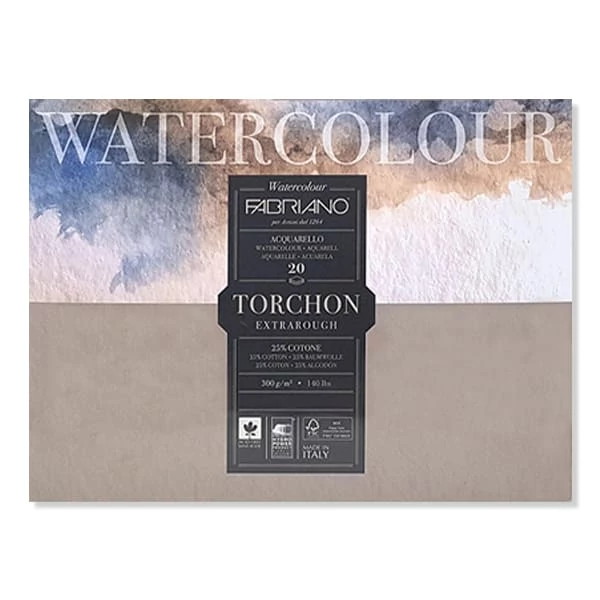 Bloc de acuarelă Fabriano Watercolor Torchon, 300 g, 30,5x45,5 cm, 20 coli, rugoasă