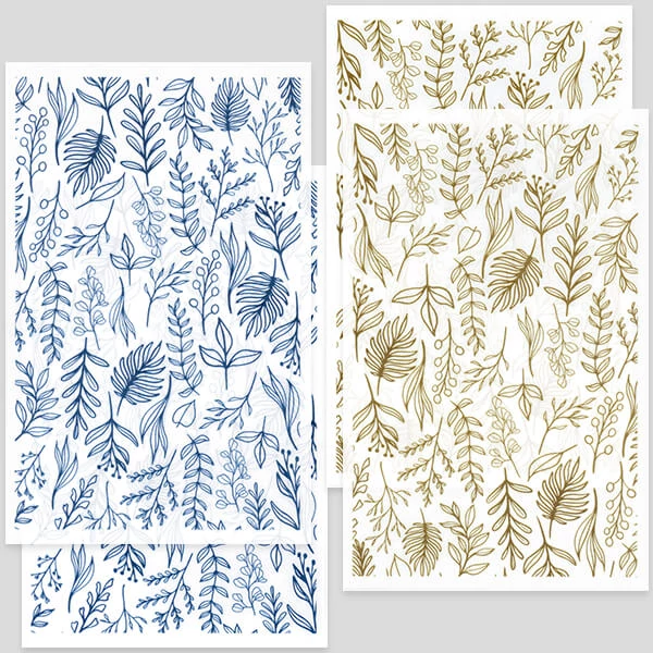Hârtie de transfer pentru plastilina care se poate coace , 9x14 cm, 2x2 buc - ierburi - albastru, sepia