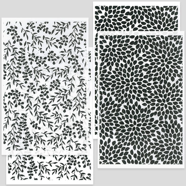 Hârtie de transfer pentru plastilina care se poate coace , 9x14 cm, 2x2 buc - lame de frunze, petale de flori - negru