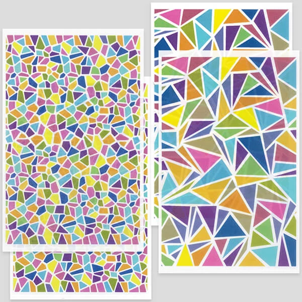Hârtie de transfer pentru plastilina care se poate coace , 9x14 cm, 2x2 buc - mozaic colorat - mic, mare