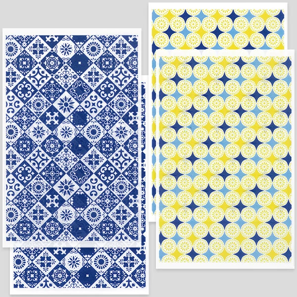Hârtie de transfer pentru plastilina de copt, 9x14 cm, 2x2 buc - model faianta - albastru, culoare retro