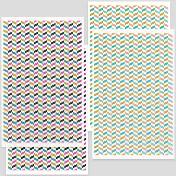 Hârtie de transfer pentru plastilina care se poate coace, 9x14 cm, 2x2 buc - chevron zig-zag - roz-negru, turcoaz