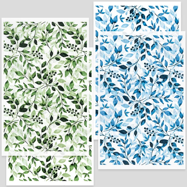 Hârtie de transfer pentru plastilina care se poate coace, 9x14 cm, 2x2 buc - frunze - verde, albastru