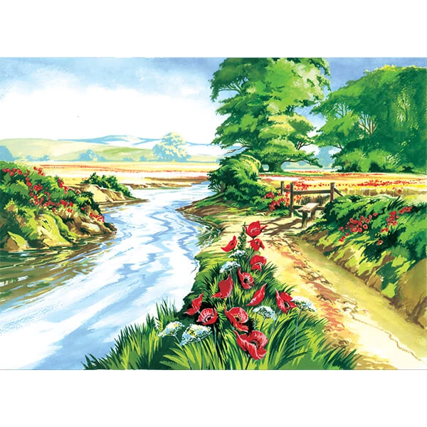 Set de colorat după numere, culori acrilice+pensulă, 29x39 cm - Camp de mac