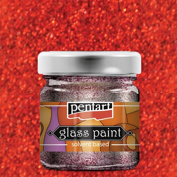 Vopsea de sticlă cu solvent Pentart, 30 ml - 26523 rosu sclipici