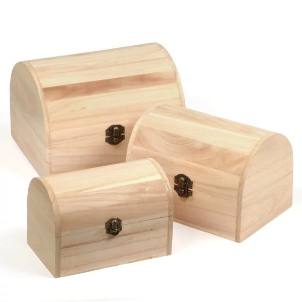 Set cutii lemn - 3 bucăți, cutie de comori , cu capac convex, 20x16x14/17,5x12,5x12/14,5x9x10 cm