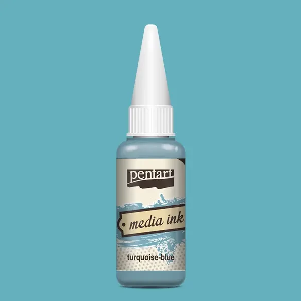 Cerneală pe bază de alcool Pentart, Media ink, cerneală lichidă, 20 ml - albastru turcoaz