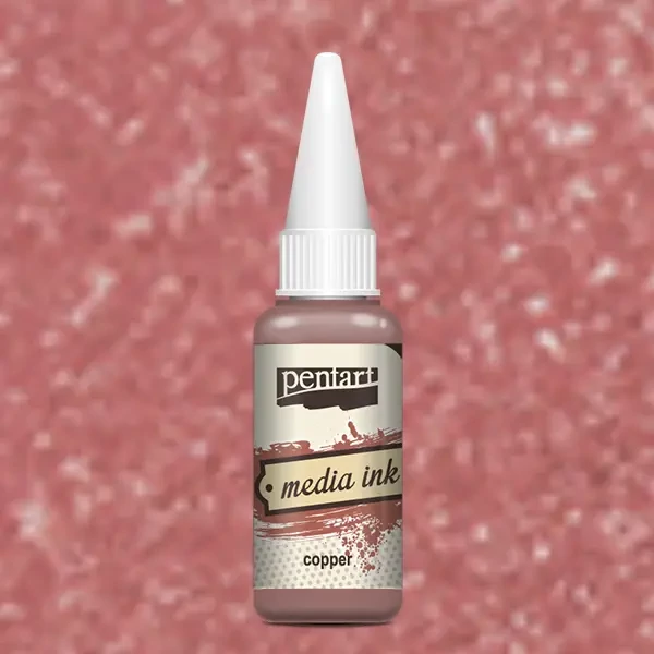 Cerneală pe bază de alcool Pentart, Media ink, cerneală lichidă, 20 ml - cupru metalic
