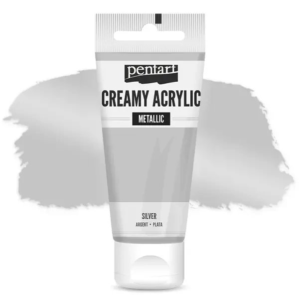 Vopsea cremoasă acrilică Pentart, metal, 60 ml - argint