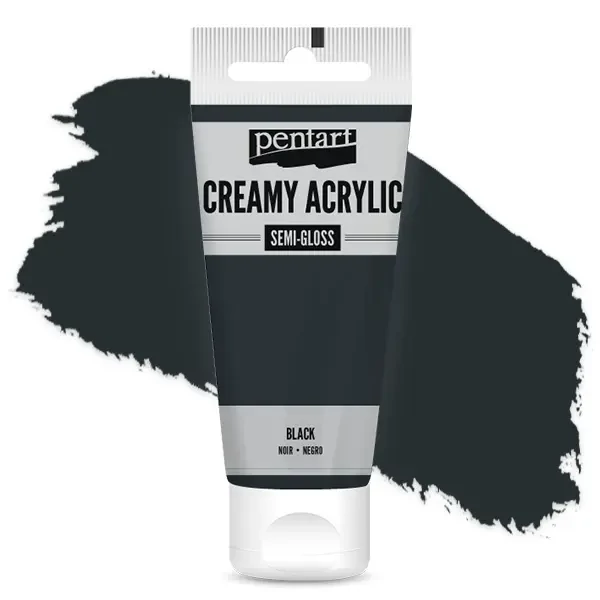Vopsea cremoasă acrilică Pentart, lucios ca mătasea, 60 ml - negru