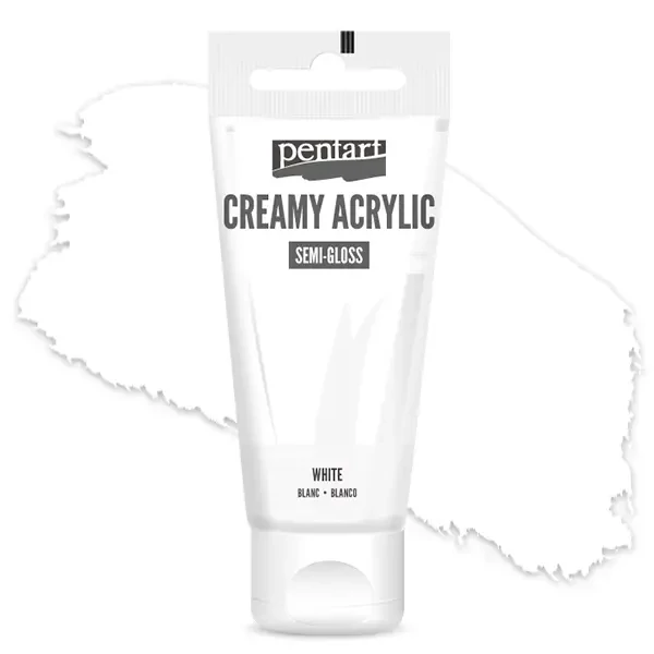 Vopsea cremoasă acrilică Pentart, lucios ca mătasea, 60 ml - alb