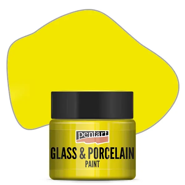 Vopsea pe bază de apă pentru sticlă și porțelan Pentart , 30 ml – galben