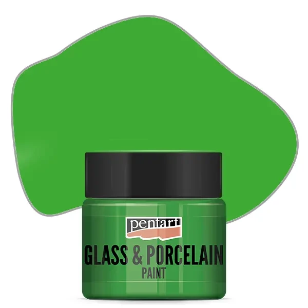 Vopsea pe bază de apă pentru sticlă și porțelan Pentart , 30 ml – verde de măr