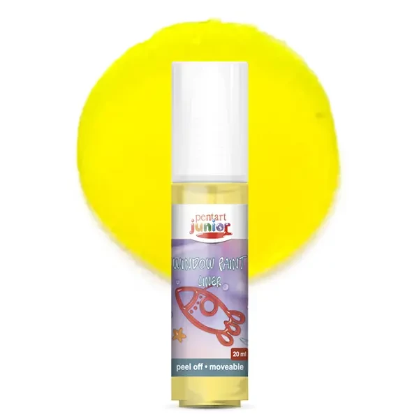 Pentart Junior Window Paint – vopsea sub formă de autocolant detașabil pentru geamuri, 20 ml – galben