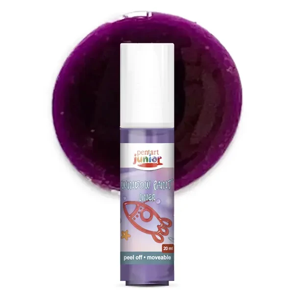 Pentart Junior Window Paint – vopsea sub formă de autocolant detașabil pentru geamuri, 20 ml – violet